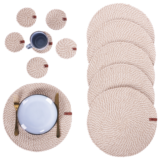 Set di 12 tovagliette e sottobicchieri in iuta naturale fatti a mano 35/10 cm naturale stile boho
