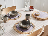 Set di 12 tovagliette e sottobicchieri rotondi in iuta di cotone naturale fatti a mano da 35/10 cm Grigio e naturale stile boho