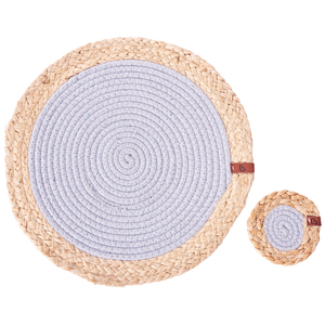 Set di 12 tovagliette e sottobicchieri rotondi in iuta di cotone naturale fatti a mano da 35/10 cm Grigio e naturale stile boho