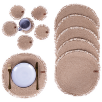 Set di 12 tovagliette e sottobicchieri rotondi in iuta naturale fatti a mano da 35/10 cm stile boho