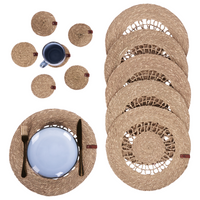 Set di 12 tovagliette e sottobicchieri in alghe naturali 35/10 cm rotonde fatte a mano in stile boho