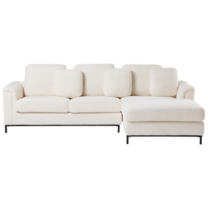 Divano angolare in tessuto bouclè bianco 4 posti versione sinistra forma a L