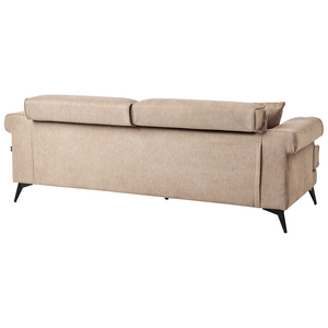 Divano imbottito moderno a 3 posti in tessuto con poggiatesta regolabili Marrone chiaro stile moderno