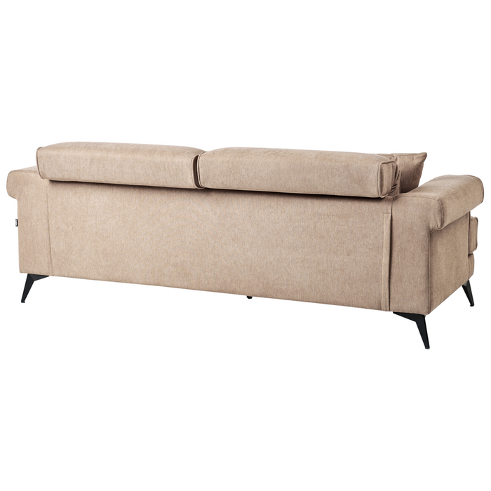 Divano imbottito moderno a 3 posti in tessuto con poggiatesta regolabili Marrone chiaro stile moderno