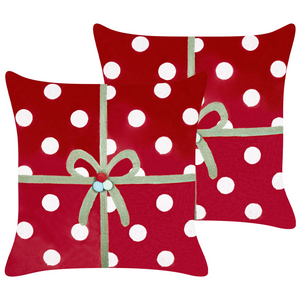 Set di 2 cuscini decorativi in tessuto di velluto rosso con motivo di regalo di Natale 45 x 45 cm Accessorio decorativo
