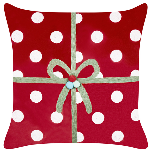Set di 2 cuscini decorativi in tessuto di velluto rosso con motivo di regalo di Natale 45 x 45 cm Accessorio decorativo