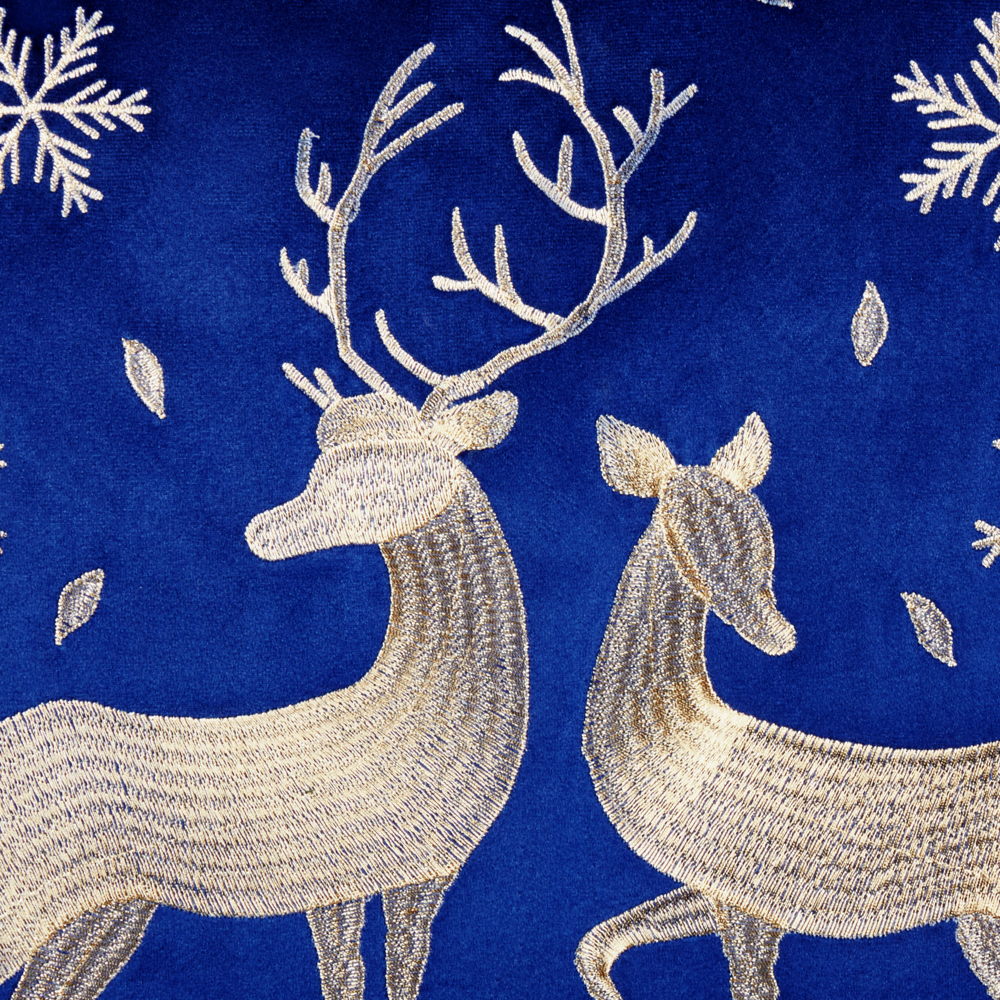 Set di 2 cuscini decorativi in tessuto di velluto blu con motivo natalizio di cervi 45 x 45 cm Accessorio decorativo