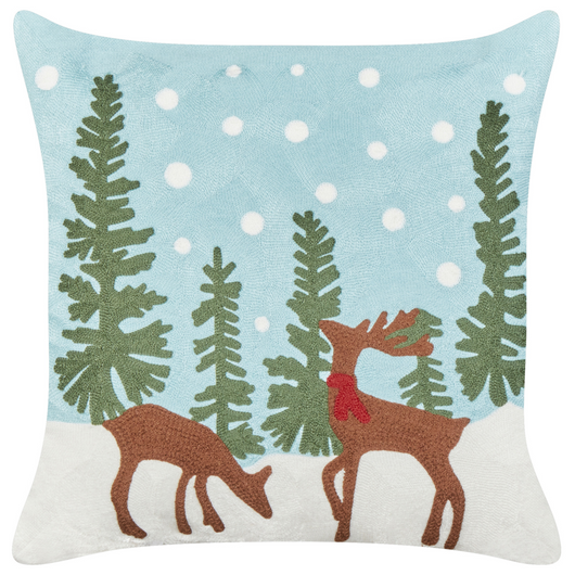 Set di 2 cuscini sparsi Tessuto di cotone azzurro Motivo natalizio Cervo 45 x 45 cm Decorazione Accessorio