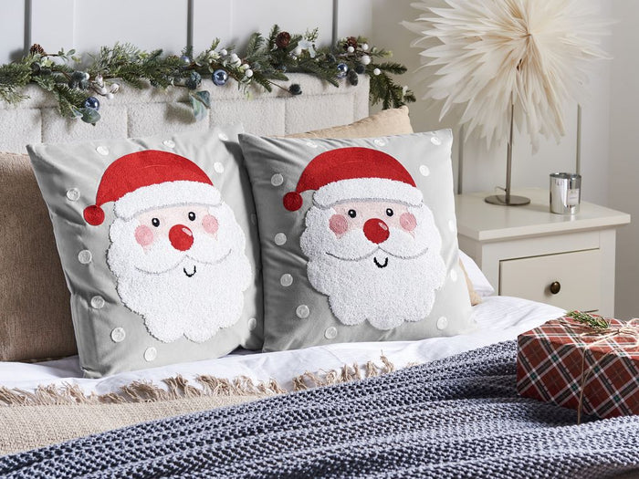 Set di 2 cuscini decorativi in tessuto di velluto grigio Motivo natalizio Babbo Natale 45 x 45 cm Accessorio per la decorazione