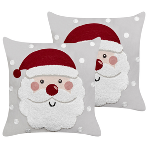 Set di 2 cuscini decorativi in tessuto di velluto grigio Motivo natalizio Babbo Natale 45 x 45 cm Accessorio per la decorazione