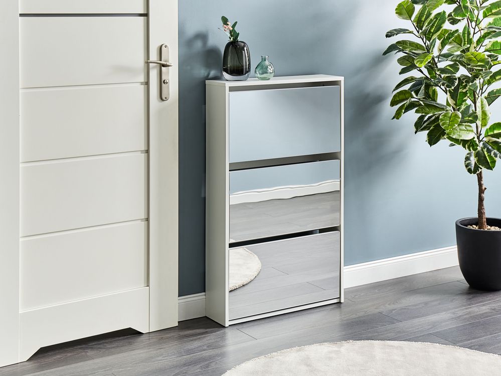 Scarpiera 3 scomparti con telaio in MDF e specchi bianchi design moderno