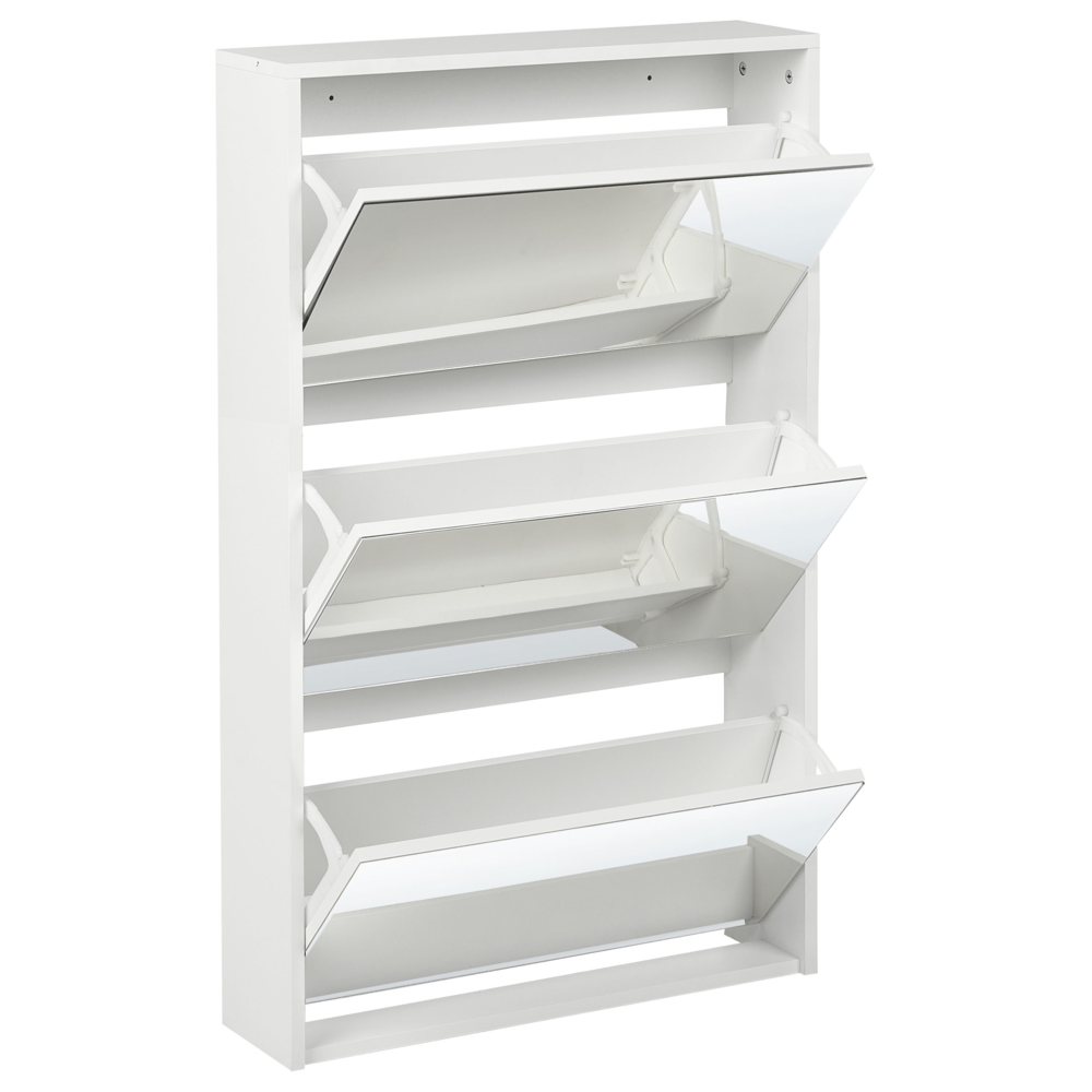 Scarpiera 3 scomparti con telaio in MDF e specchi bianchi design moderno