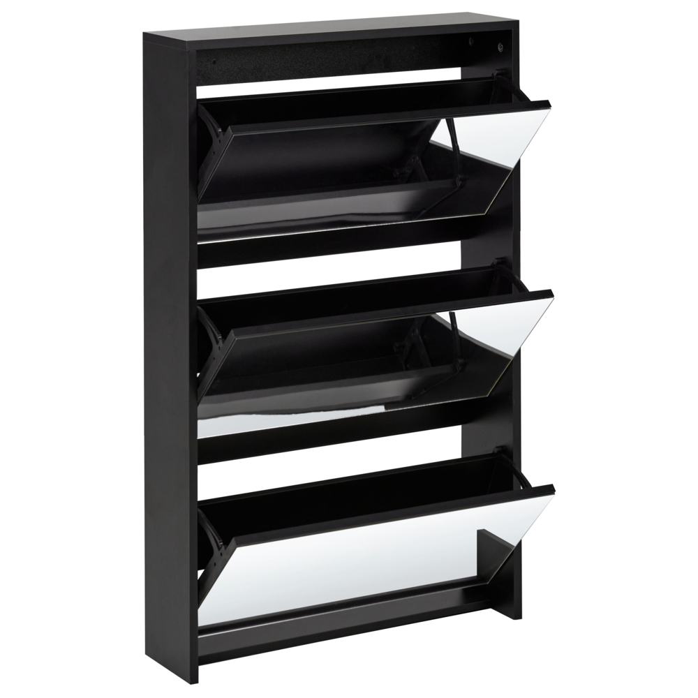 Scarpiera 3 scomparti con telaio in MDF e specchi nero design moderno