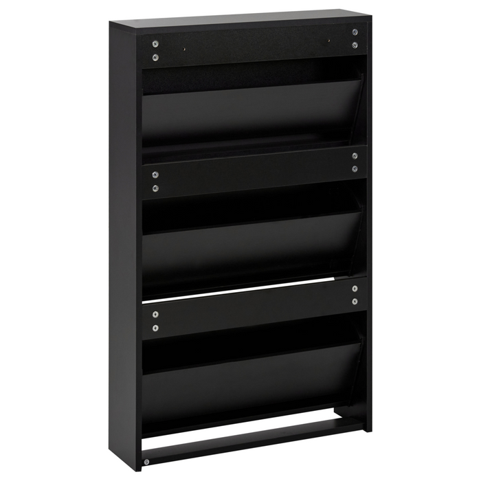 Scarpiera 3 scomparti con telaio in MDF e specchi nero design moderno