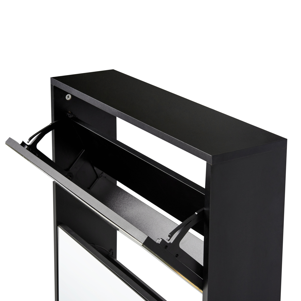 Scarpiera 3 scomparti con telaio in MDF e specchi nero design moderno