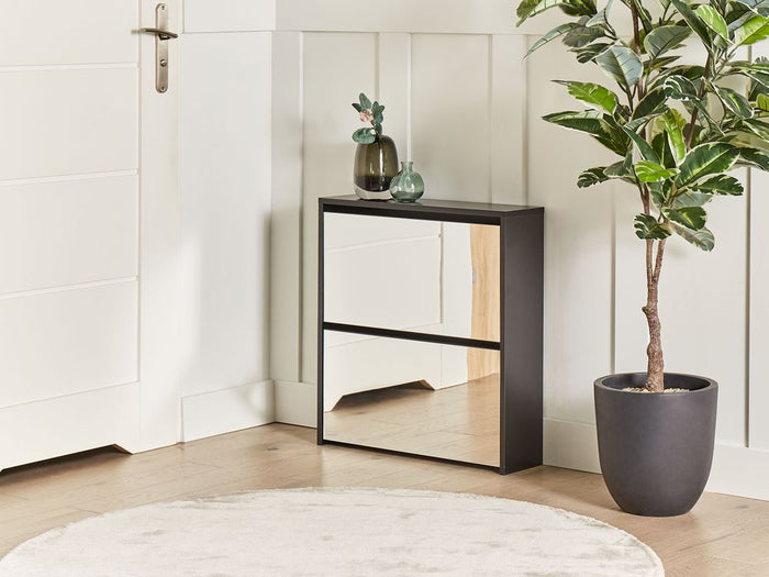 Scarpiera 2 scomparti con telaio in MDF e specchi nero design moderno