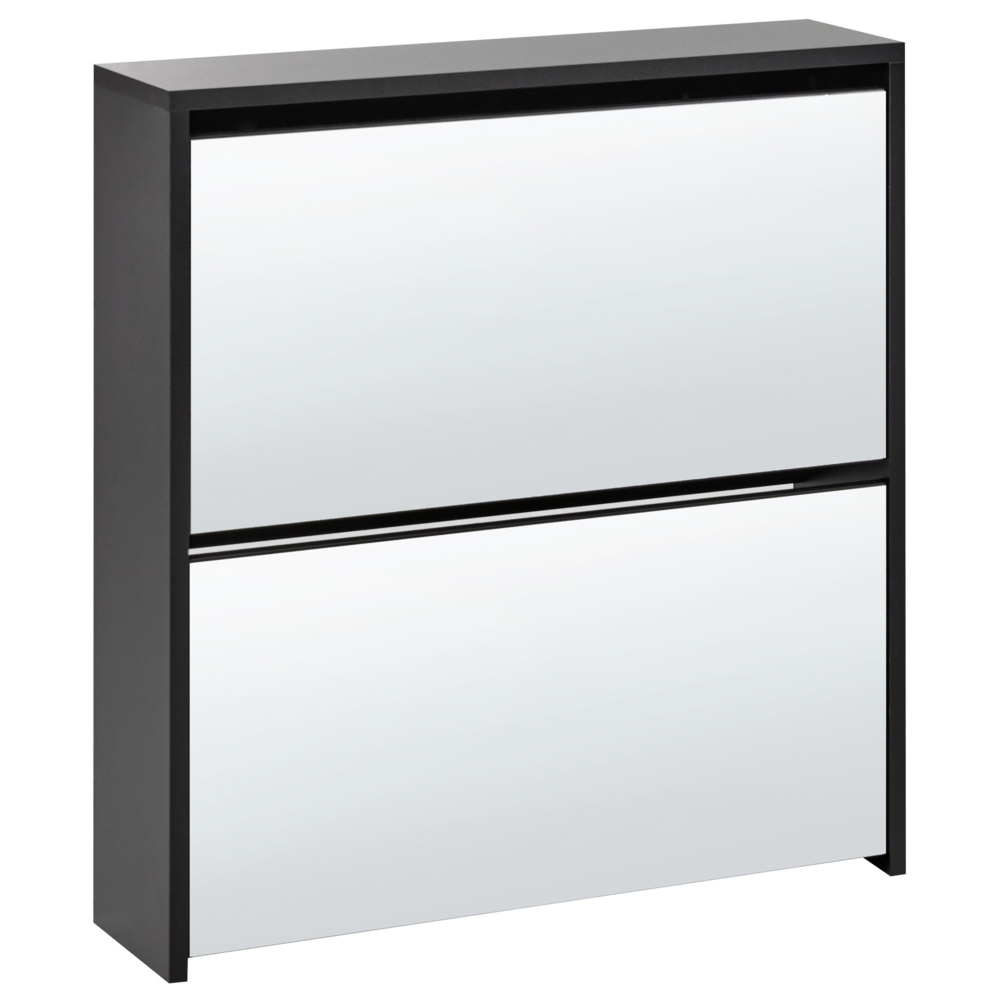 Scarpiera 2 scomparti con telaio in MDF e specchi nero design moderno