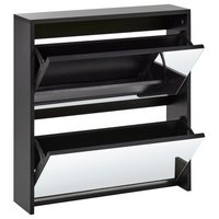 Scarpiera 2 scomparti con telaio in MDF e specchi nero design moderno