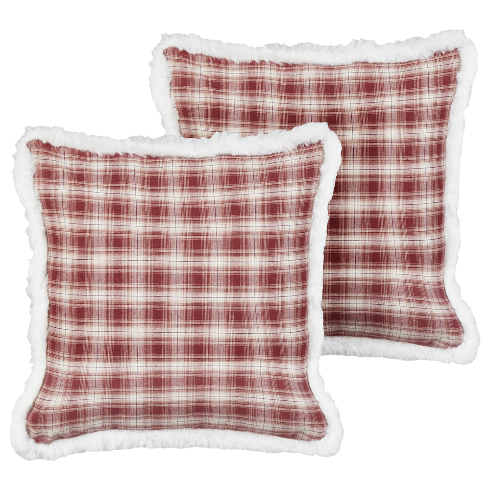 Set di 2 cuscini sparsi in tessuto poliestere rosso con motivo tartan natalizio 45 x 45 cm Accessorio per la decorazione