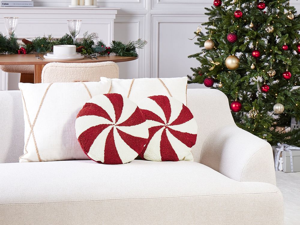 Set di 2 cuscini decorativi in tessuto rotondo bianco e rosso da 40 cm Accessori per la decorazione