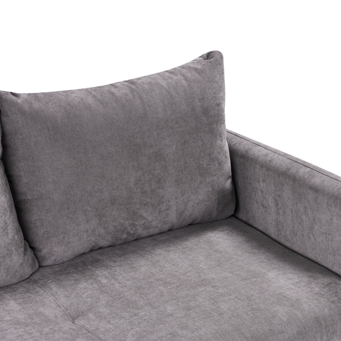 Divano letto 3 posti rivestito in tessuto con braccioli e cuscini tortora stile moderno