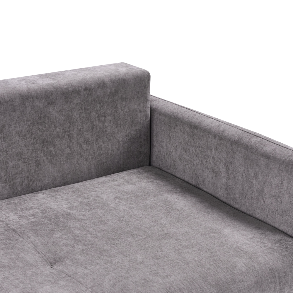 Divano letto 3 posti rivestito in tessuto con braccioli e cuscini tortora stile moderno