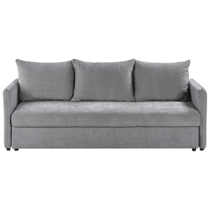 Divano letto 3 posti rivestito in tessuto con braccioli e cuscini grigio stile moderno