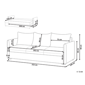 Divano letto 3 posti rivestito in tessuto con braccioli e cuscini grigio stile moderno