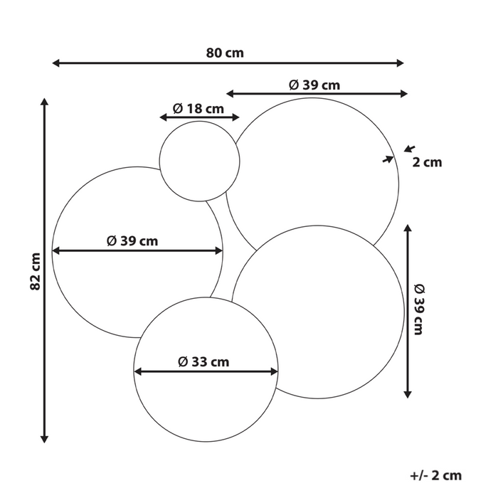 Specchio da parete in vetro e MDF argento 80 x 82 cm Design a cerchi senza cornice