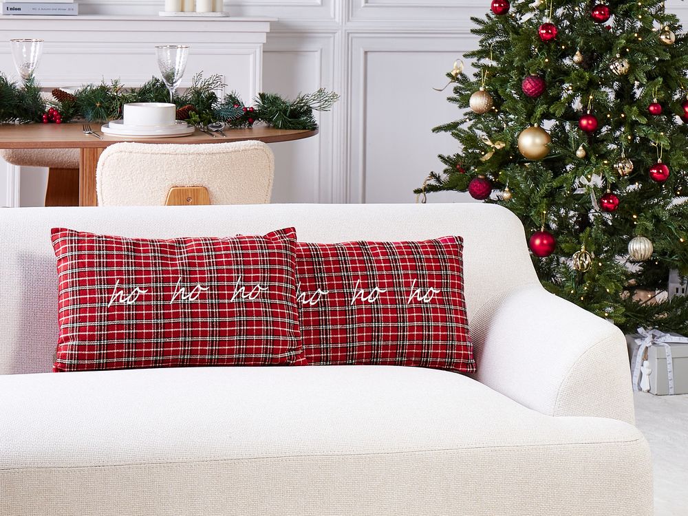 Set di 2 cuscini sparsi in tessuto poliestere rosso con motivo Tartan 30 x 50 cm Accessorio per la decorazione