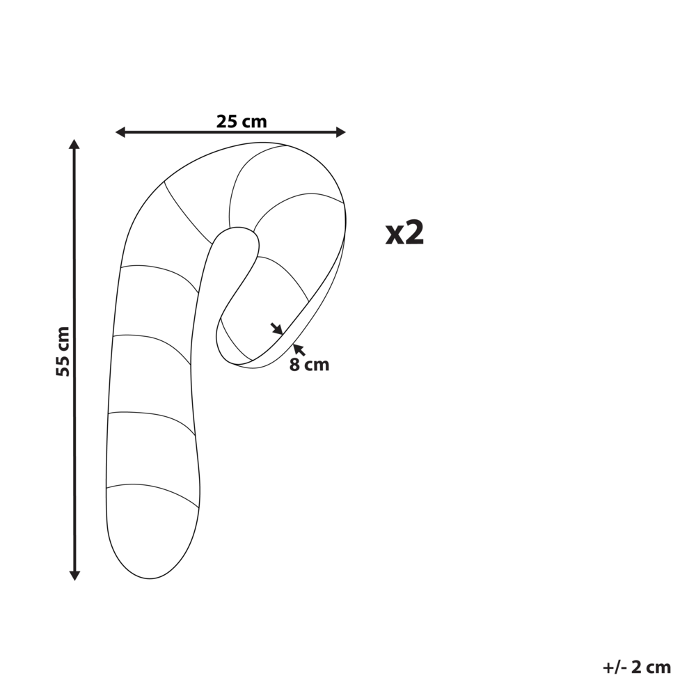 Set di 2 cuscini decorativi in tessuto rosso e bianco a forma di bastoncino di zucchero natalizio 25 x 55 cm Accessorio decorativo