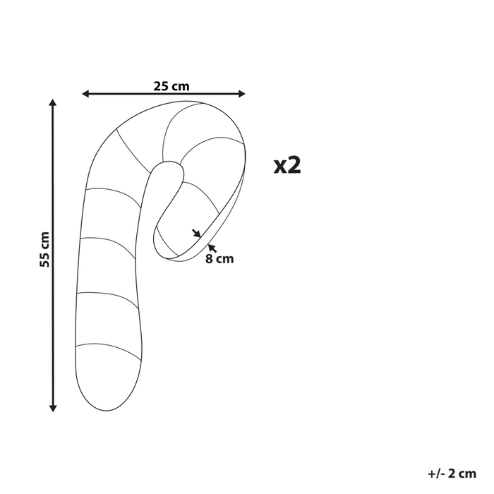 Set di 2 cuscini decorativi in tessuto rosso e bianco a forma di bastoncino di zucchero natalizio 25 x 55 cm Accessorio decorativo