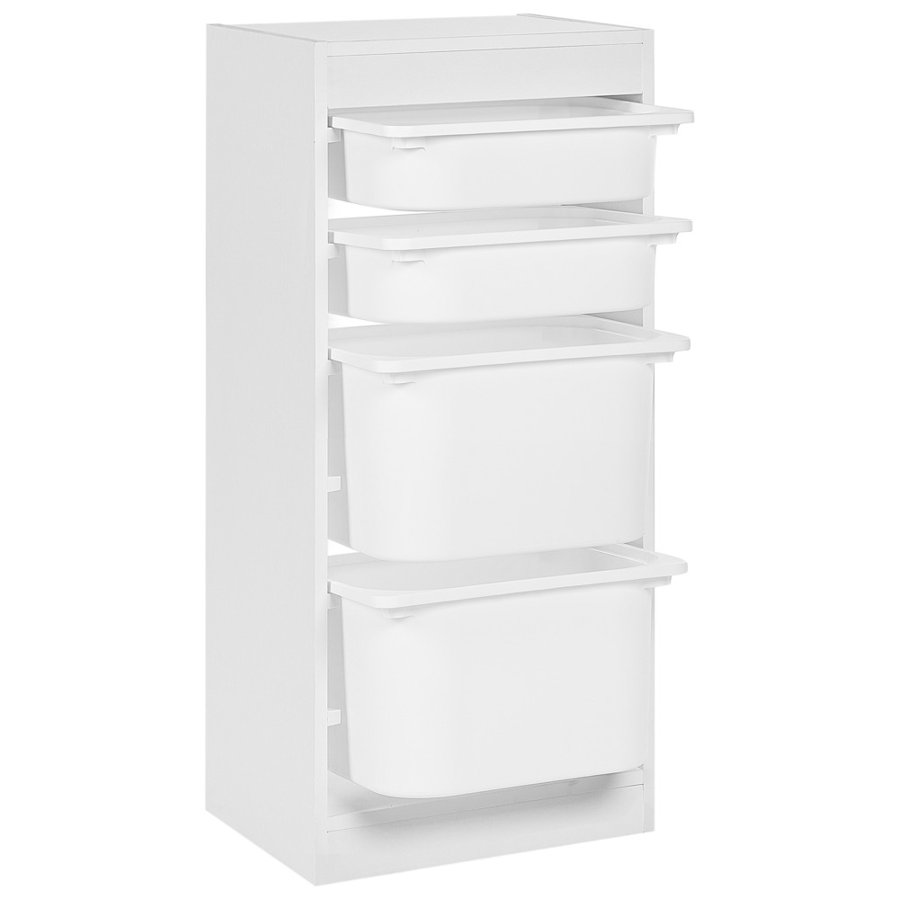 Scaffale a muro unico con 4 cassetti Scatole Camera dei bambini Particle Board Plastica Bianco