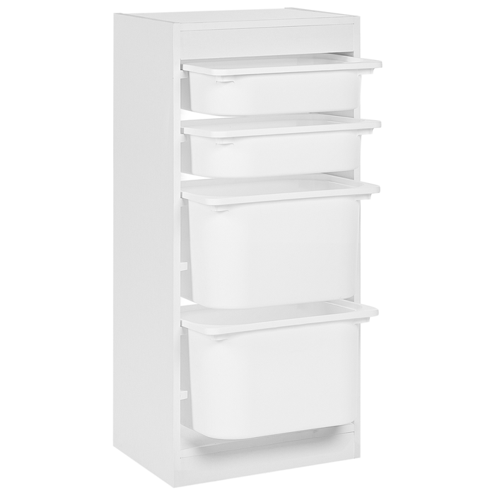 Scaffale a muro unico con 4 cassetti Scatole Camera dei bambini Particle Board Plastica Bianco