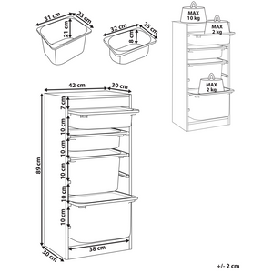 Scaffale a muro unico con 4 cassetti Scatole Camera dei bambini Particle Board Plastica Bianco