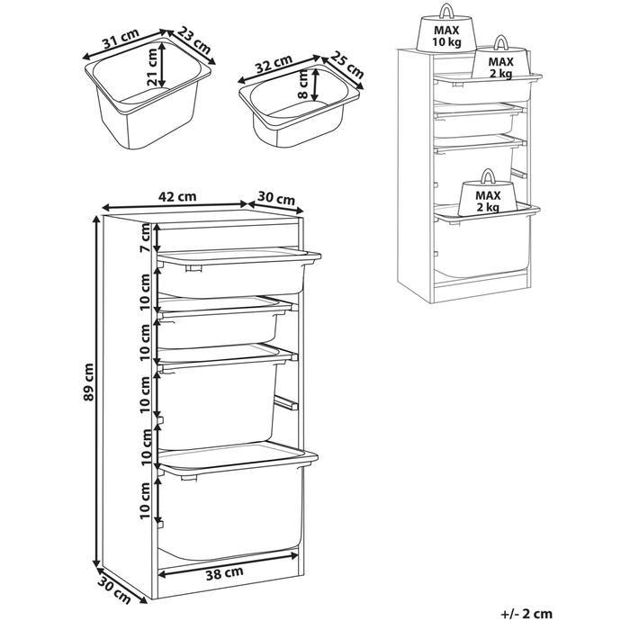 Scaffale a muro unico con 4 cassetti Scatole Camera dei bambini Particle Board Plastica Bianco