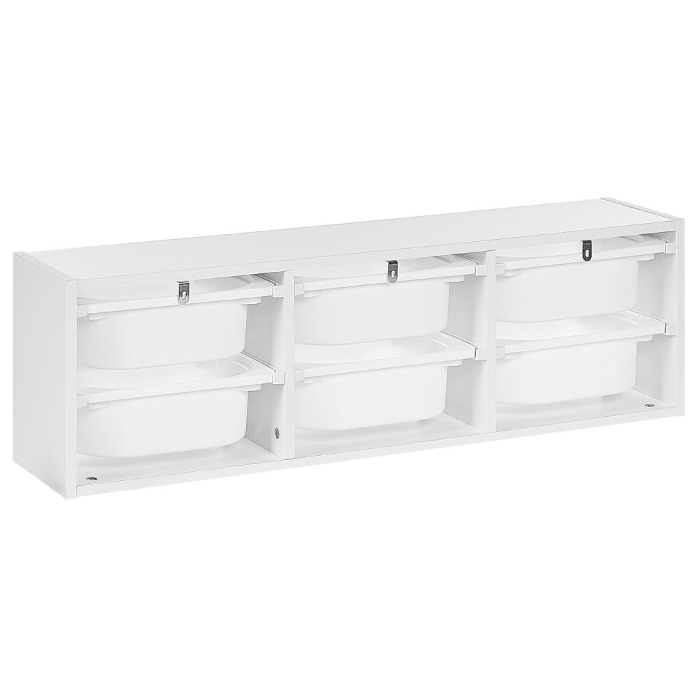 Scaffale a muro unico con 6 cassetti Scatole Camera dei bambini Particle Board Plastica Bianco