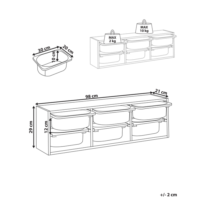 Scaffale a muro unico con 6 cassetti Scatole Camera dei bambini Particle Board Plastica Bianco