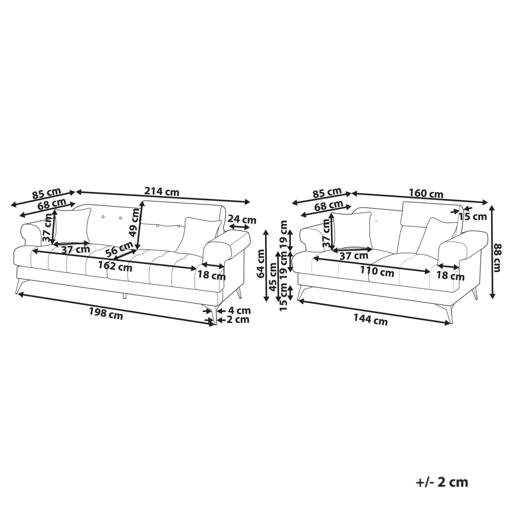 Set di divani imbottiti 3 e 2 posti in tessuto marrone chiaro con poggiatesta regolabile stile moderno