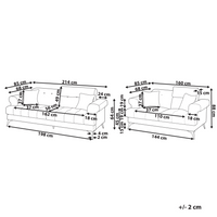 Set di divani imbottiti 3 e 2 posti in tessuto marrone chiaro con poggiatesta regolabile stile moderno