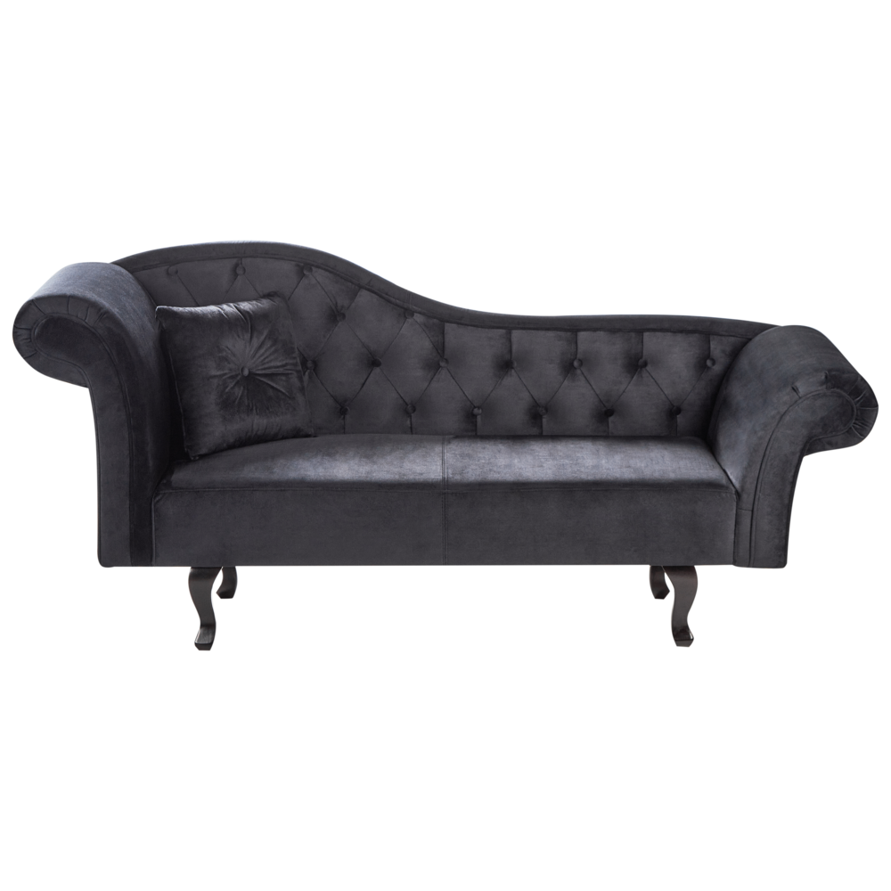 Chaise Lounge in velluto nero imbottito a lato sinistro con cuscino in stile retrò tradizionale Facile da pulire Adatto agli animali domestici