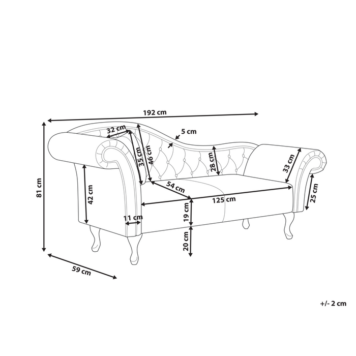 Chaise Lounge in velluto nero imbottito a lato sinistro con cuscino in stile retrò tradizionale Facile da pulire Adatto agli animali domestici