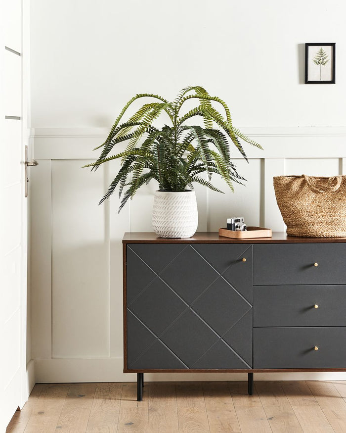 Pianta artificiale in vaso Materiale sintetico verde e nero 105 cm Pianta di foglie di felce Accessorio decorativo per interni