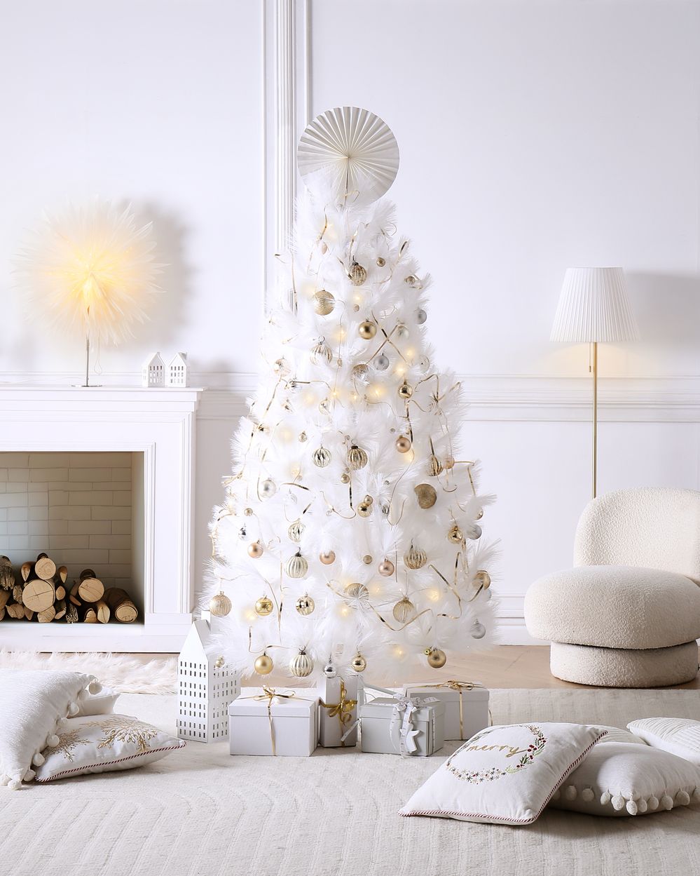 Albero di Natale artificiale tradizionale con base in metallo 180 cm bianco Decorazione tradizionale invernale per le feste