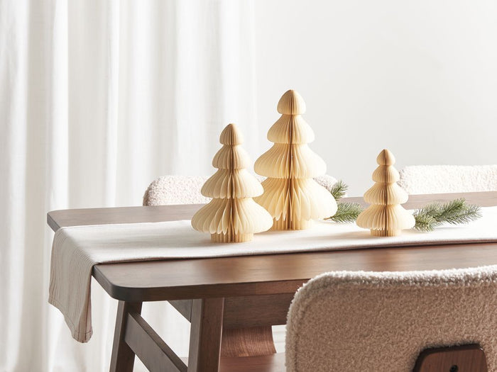 Set di 3 statuette a forma di Alberi di Natale in carta a nido d'ape beige decorazioni natalizie