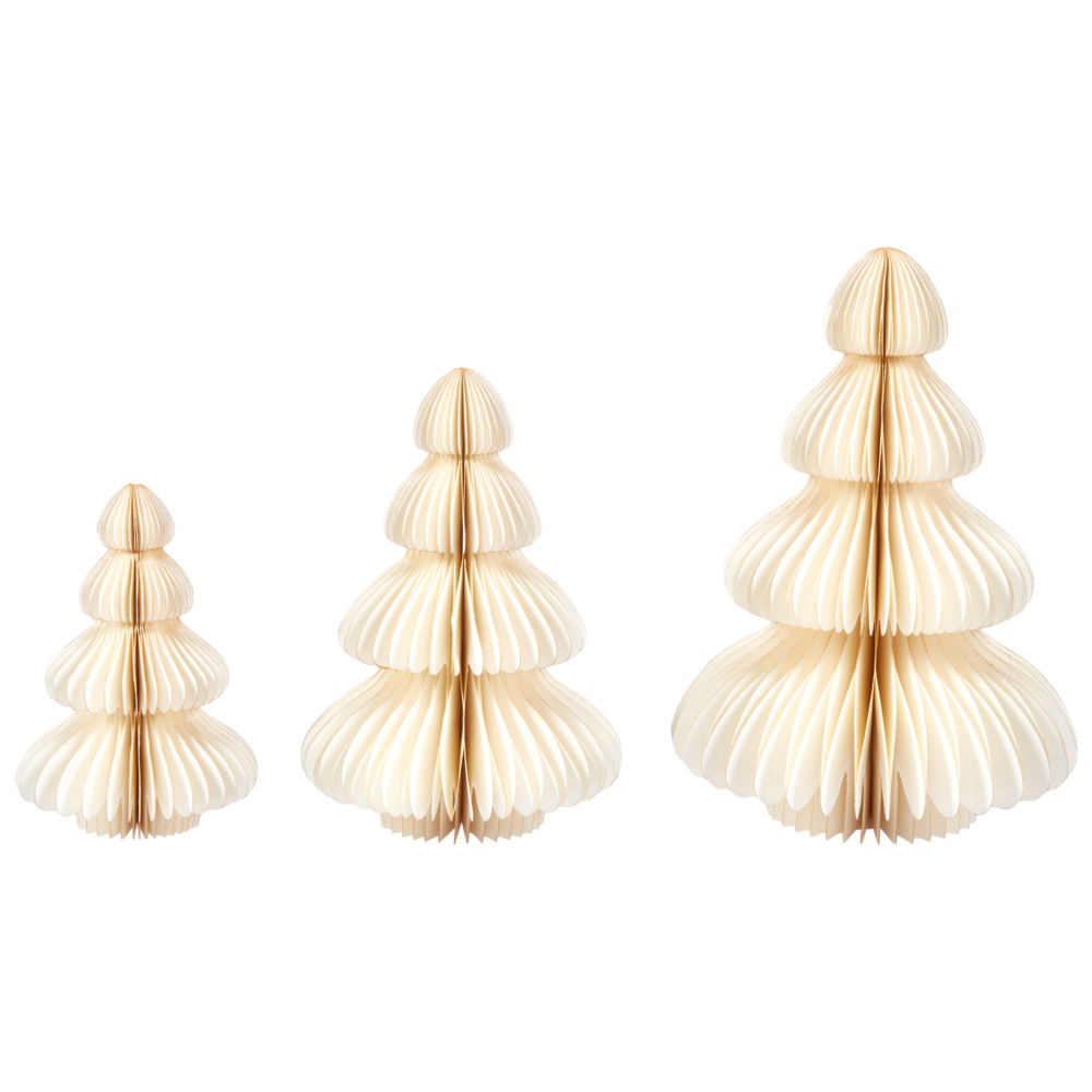 Set di 3 statuette a forma di Alberi di Natale in carta a nido d'ape beige decorazioni natalizie