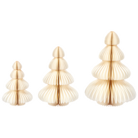 Set di 3 statuette a forma di Alberi di Natale in carta a nido d'ape beige decorazioni natalizie