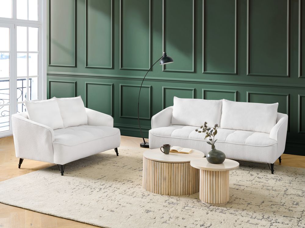 Set di divani a 2 + 3 posti con struttura in legno Boucle bianco Soggiorno