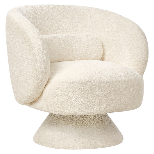 Poltrona girevole Seduta in bouclè bianco sporco Gambe in metallo stile retrò