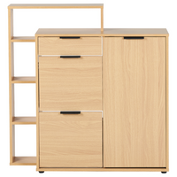 Scarpiera 3 vani con cassetti e ripiani aperti in legno chiaro ingegnerizzato stile moderno design